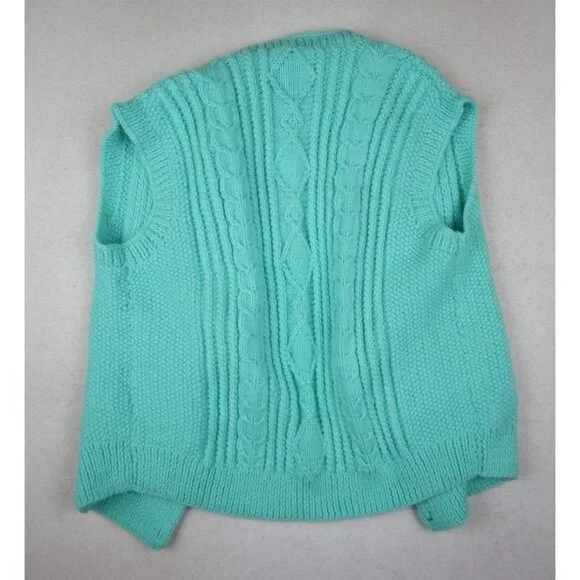 WOMEN'S GREEN SLEEVELESS SWEATER VEST - HANDMADE - SIZE S/M - Picture 4 of 4